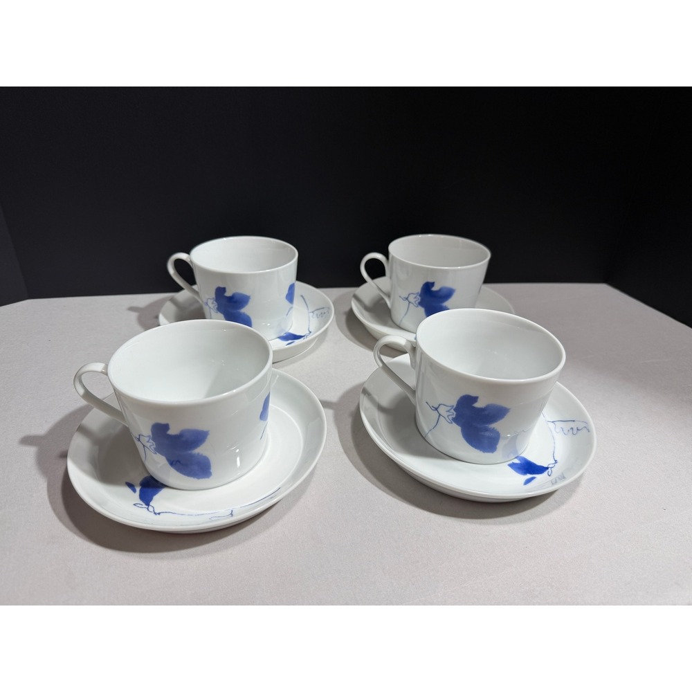 Studio Nova Ming Blue TPD03 Porcelain Tea Cup and Saucer Set of 4 White Blue